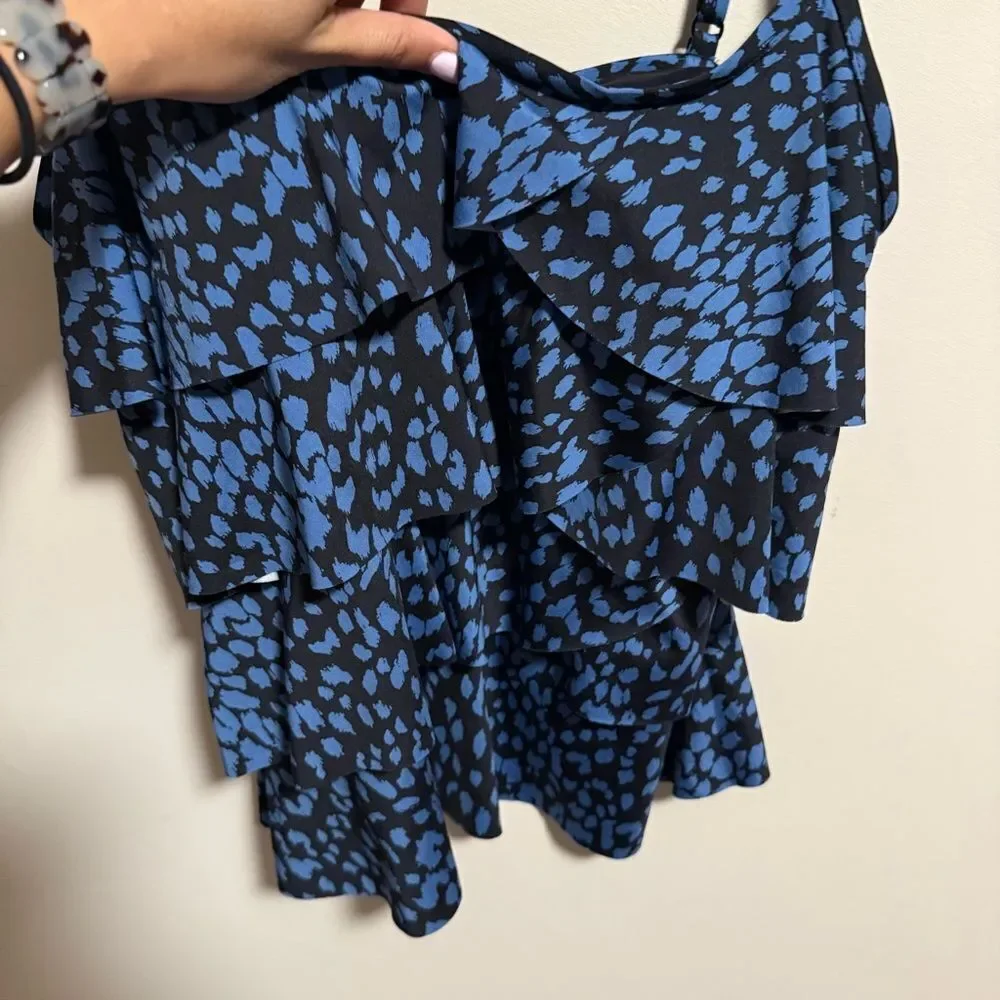 Miraclesuit Dreamsuit Slimming Control Tiered Tankini Top Blue Leopard- Size 10